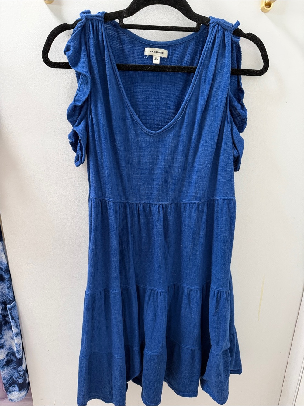 Max Studio Cobalt Blue Ruffled-Sleeve Tiered Tunic Summer Dress